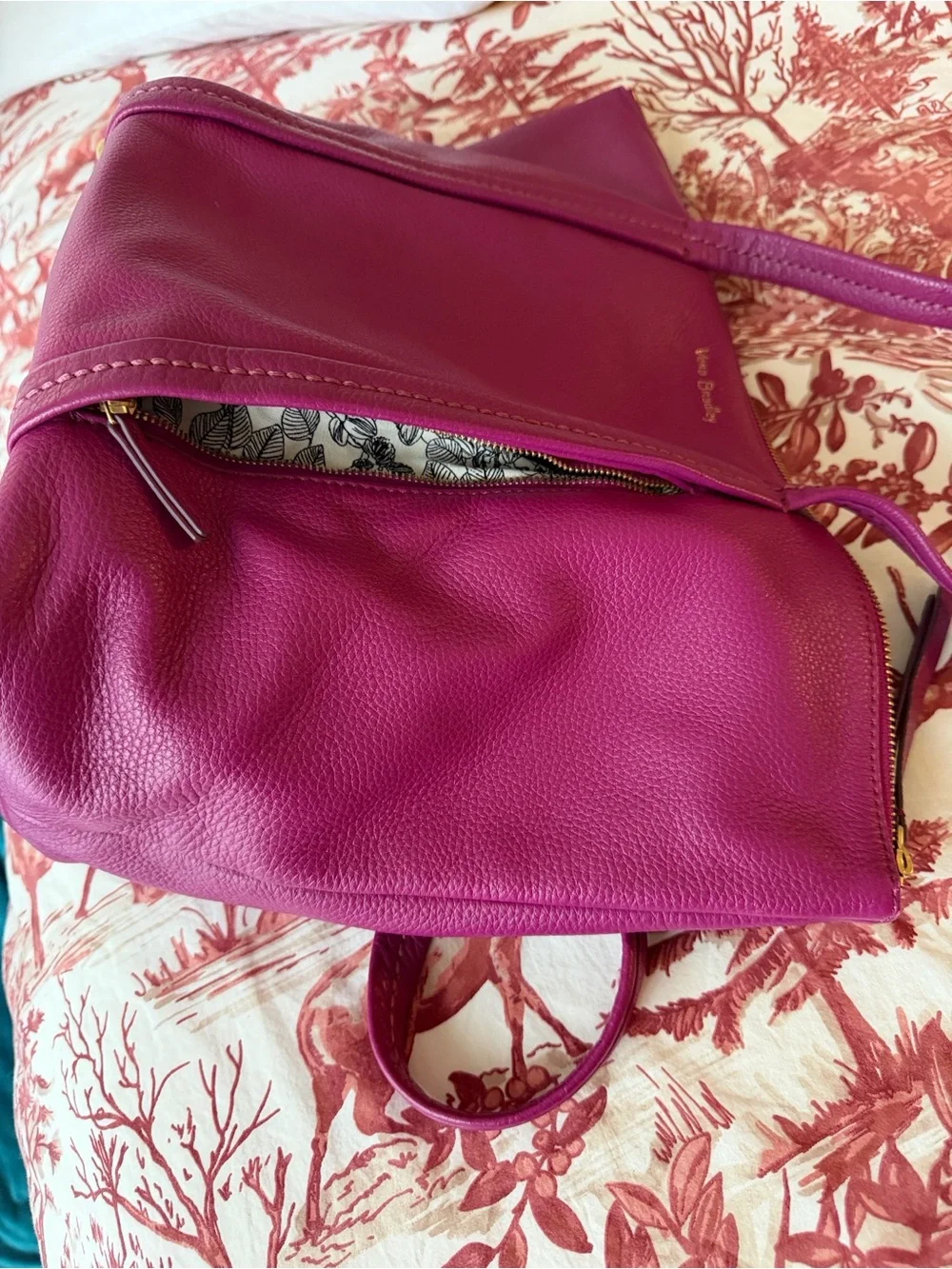 Vera Bradley Mallory Fuchsia Pebbled Leather Tote Bag